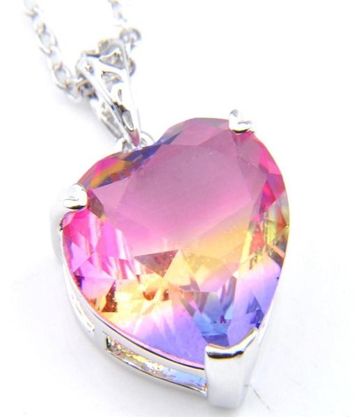

luckyshine new for woman heart bi colored tourmaline gems pendants 925 silver necklace pendant jewelry new249i5235990