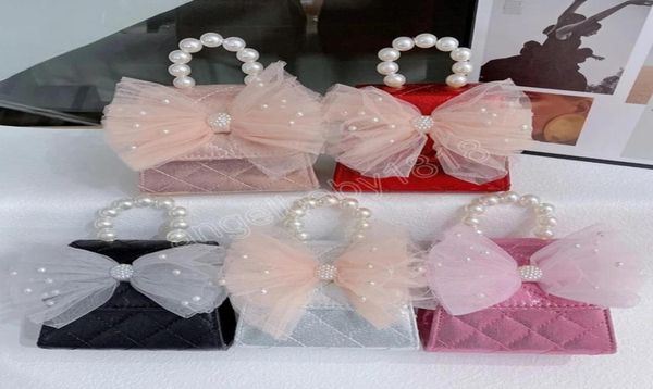 

korean little girls purses and handbags cute kids princess bow crossbody bag baby party bow hand bags gift4787020, White