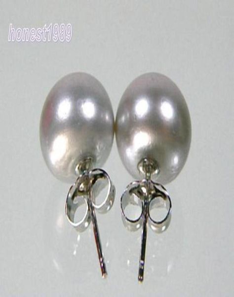 

natural 1011mm silver gray akoya pearl stud earring 14kt012110576, Golden;silver