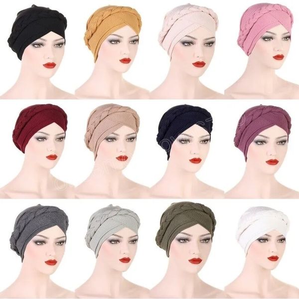 

femme daily solid color striped braid headscarf beanies hats simple muslim womens party wrapped turban cap headwear, Blue;gray