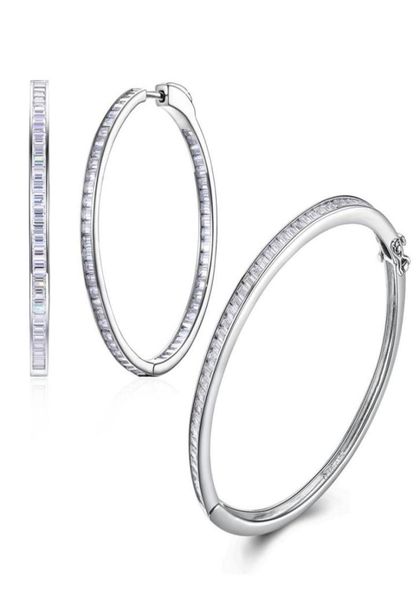 

solid 925 sterling silver bangle hoop earrings set rec cubiz zirconia engagement wedding bridal anniversary jewelry sets65290588781985