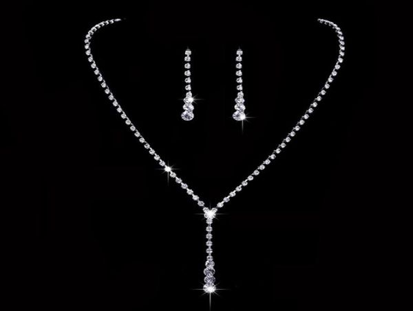 

african jewelry set crystal tennis drop necklace set new rhinestone necklace earrings bridal bridesmaid wedding jewelry sets6883794, White