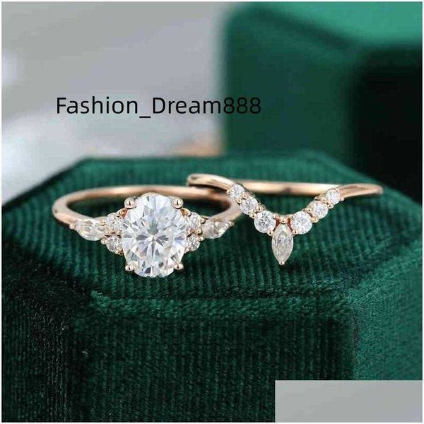 

wedding rings rings cxsjeremy 14k rose gold bridal set 1.5ct oval cut 6x8mm moissanite engagement ring band women antique drop deli dhgarden, Slivery;golden