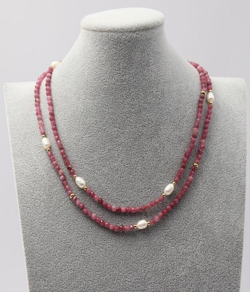 

guaiguai jewelry natural faceted red tourmaline cultured white rice pearl necklace 175quot handmade for women8304589, Silver