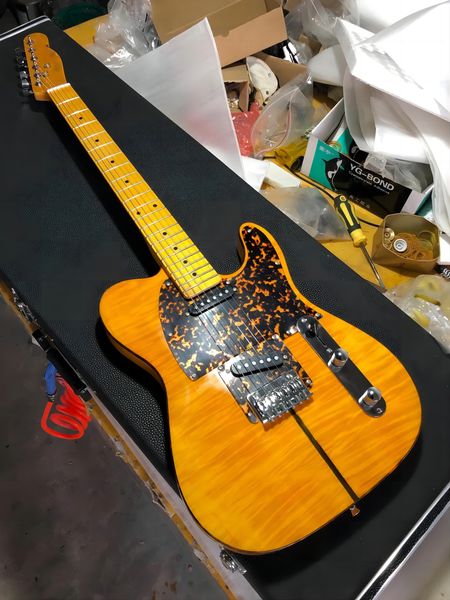 

rare prince hs anderson guitar madcat mad cat amber yellow flame maple tl electric guitar leopard pickguard classic black body binding