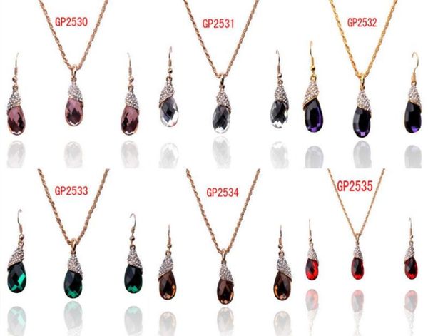 

14k yellow gold filled red garnet acrylic crystal necklace earring set6632770, Silver