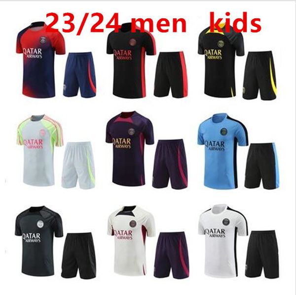 

psgs 23 24 sports short sleeve paris sportswear training wear short sleeve set football shirt set uniform chandal sweatshirt sweater set men, Black;yellow