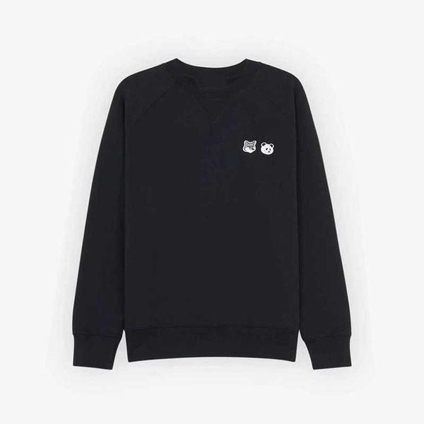 

new european and american style early autumn 23 women's classic fox and bear animal patch embroidery round neck sweatshirt., Black