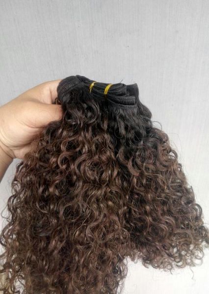 

indian human virgin hair weft ombre 1b4 brown curly weaves double drawn 100g one bundle4186834, Black