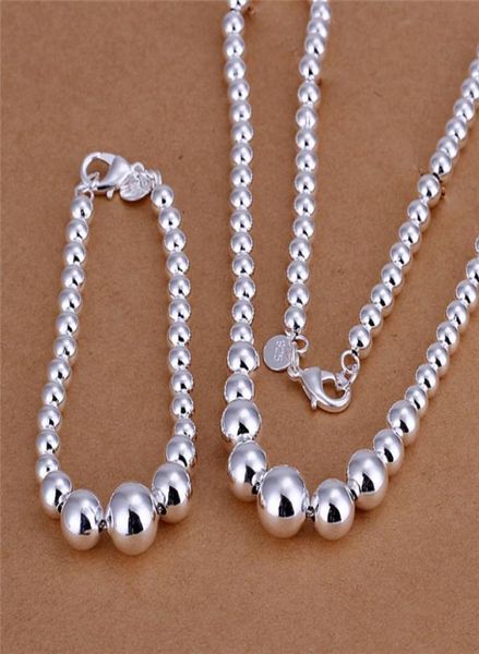 

s080 925 sterling silver plated beads chain necklace bracelet fashion jewelry party gift package for women ship2018270