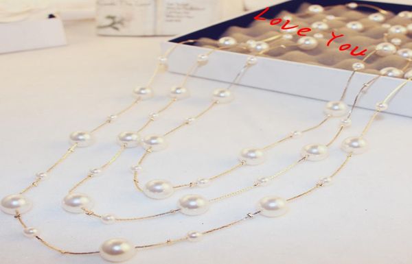 

multilayer pearl necklace korean brand designer long neckalce for women sweater jewelry3287157, Silver