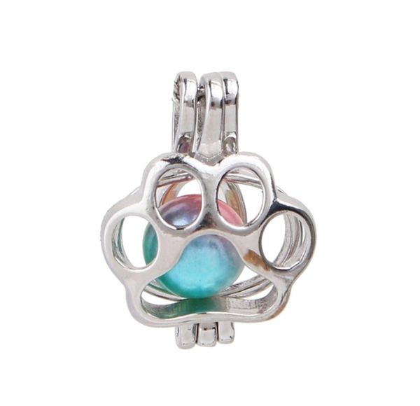 

mini copper dog paw pearl cage pendant essential oil diffuser bead cage lockets necklace charms for oyster pearl4528107, Silver