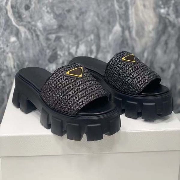 

women serrated roman weaving sandals womens slides thick bottom ultralight fashion sandal platform summer beach shoes size 35-41 with box, Black