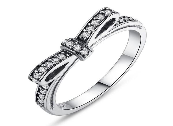 

silver sparkling bow knot stackable ring style sterling sliver wedding rings with box women birthday valentine's day gift ps06678115893