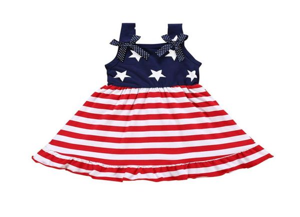 

girls striped dresses american independence day splice outfits kids casual clothes stars vest ruffle dress toddler baby clothing 05265216, Red;yellow