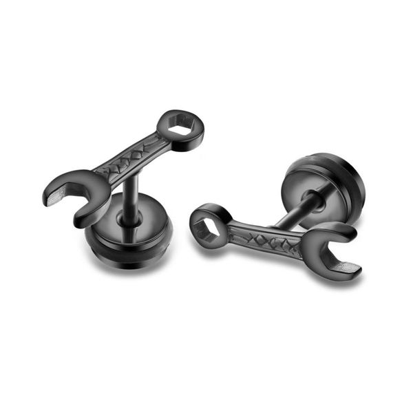 

black wrench stud earrings in stainless steel hip hop earrings uniqe tool jewelry funny studs earrings for men1238267, Golden;silver