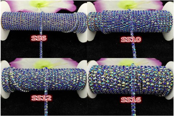 

10yardsroll ss6ss16 sapphire blue ab rhinestones crystal glass rhinestone chain compact silver chain for phonecupsmouseappliq7084544, Black