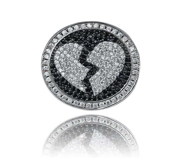 

whole iced out broken heart cluster rings for men luxury designer bling black white diamond ring silver love statement jewelr5349894, Golden;silver