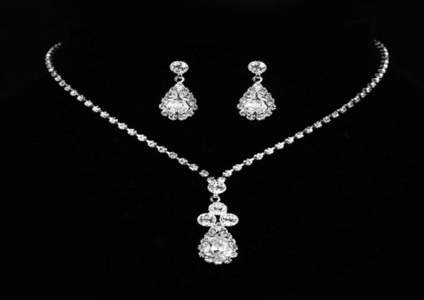 

new crystal water drop bridal wedding jewelry sets rhinestone necklace earrings jewelry set gifts for bridesmaids 382634, White