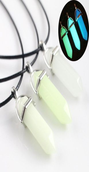 

glow in the dark natural stone necklace for women quartz healing crystal point hexagonal bullet pendant rope chains men s fashion 9012559, Silver
