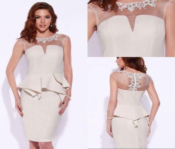 

modest sheer neck applique zipper back mother of the bride dresses with peplum knee length short wedding party gowns7701367, Black;red