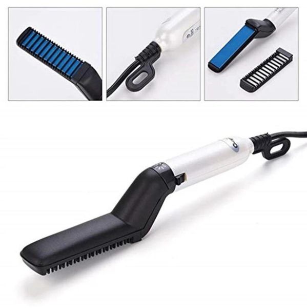 

men quick styler comb multifunctional hair curler tool electric hair styling brush beard straighteners 268555cm us uk eu au pl8458489, Silver