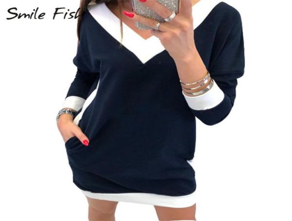 

winter autumn women dresses long sleeve casual mini dress harajuku vneck pocket fashion patchwork hoodies dress gv548 2010088587239, White;black