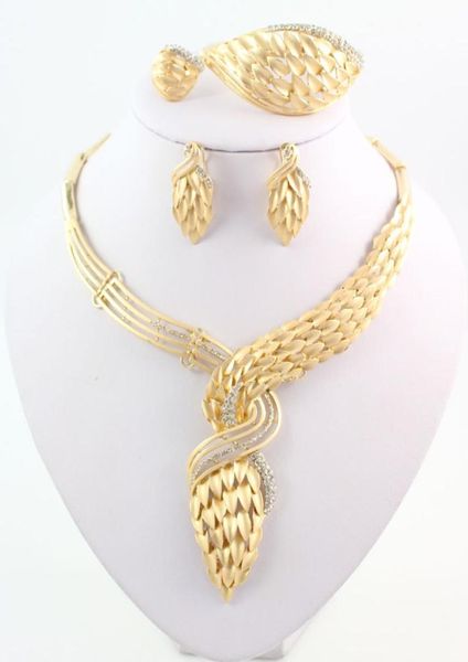 

african jewelry statement necklace earring bracelet ring wedding party gift 18k gold plated crystal jewelry sets6865512, Slivery;golden
