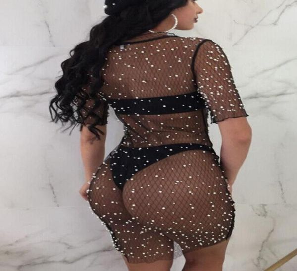 

beach robe de plage women bikini cover ups sequin long cover up dresses4781603, White;black