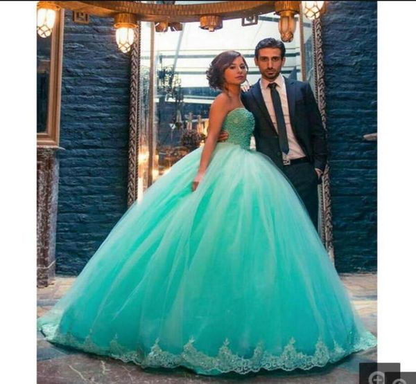 

2019 prom dresses vestidos de fiesta strapless neckline beaded lace bodice puffy skirt green tulle quinceanera ball go4796379, Black