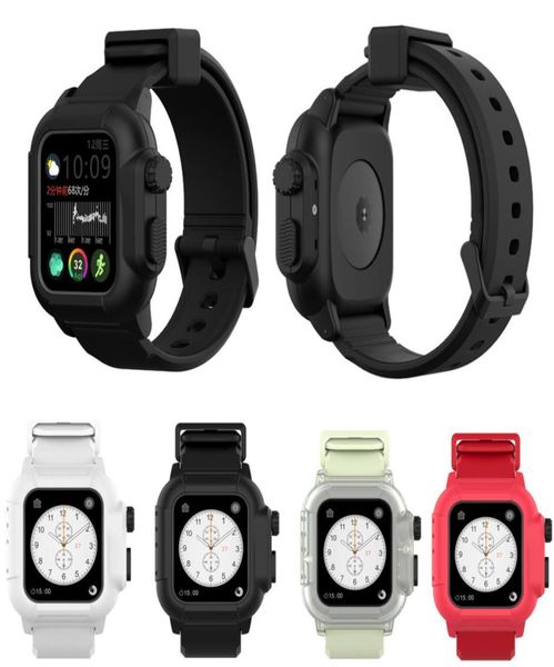 

compatible with series4 40mm 44mm series3 42mm waterproof case cover with silicone watchband2266287, Black;brown