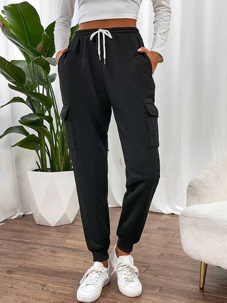 

women's essnce pocket drawstring waist sweatpants, White