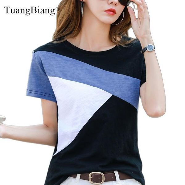 

dresses patchwork bamboo cotton women summer tshirts 2023 new loose oneck soft green blue tshirt feminine rainbow colors splicing, Black;gray