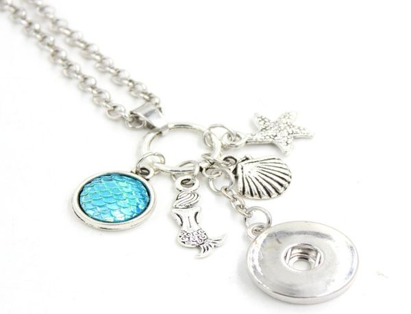 

whole diy personalized gift 18mm snap jewelry sealife ocean beach necklace mermaid pendant snap necklace for women gift9070219, Silver