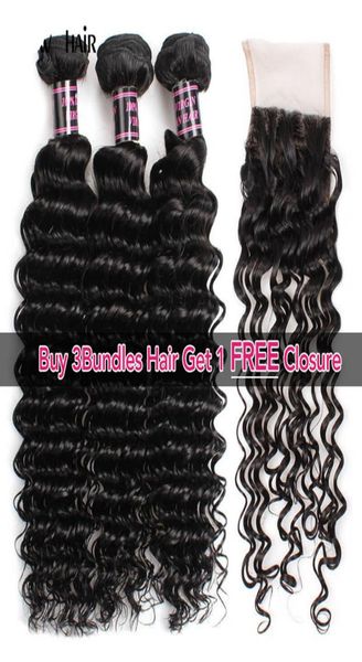 

brazilian hair extensions indian human hair bundles with closure curly body buy 3bundles get a closure straight loose wave wa3011261, Black