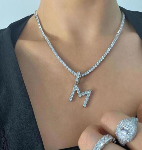 

pendant necklaces hip hop men women jewelry 2021 summer iced out cubic zirconia 5mm cz tennis chain alphabet charm necklace1246778, Silver