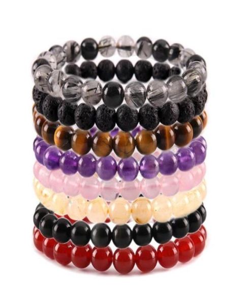 

jln beaded stone bracelets quartz amethyst tiger eye lapis power beads gems stretched rope bracelet for men women jewelry34181976866769, Black