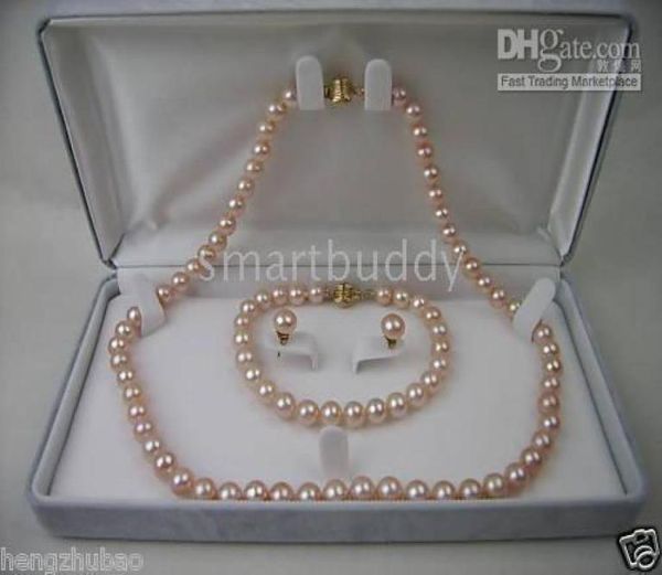 

fine natural 78mm akoya pink pearl necklace bracelet earrings set 14k4159619, Black
