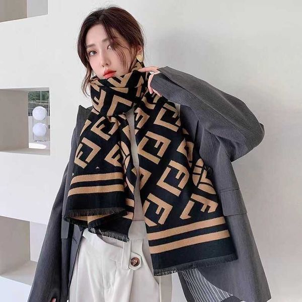 

new south korea dongdamen fd double-sided cashmere scarf simple letters versatile ff shawl new product, Blue;gray