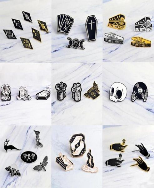 

pins brooches set enamel pins punk dark black brooch witch magic skull vampire button denim badge gothic lapel custom jewelry gif72866153, Gray