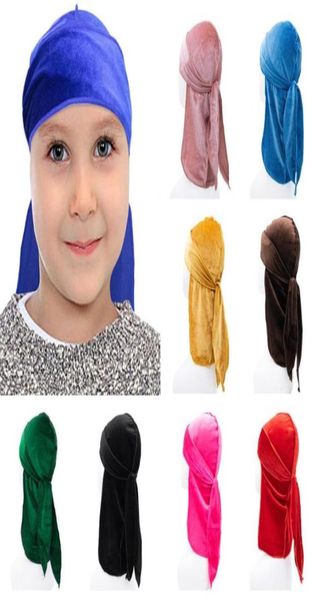 

kids durags solid color velvet breathable long tail bandana child hat turban durag cap headban headwear hair accessories be7163570