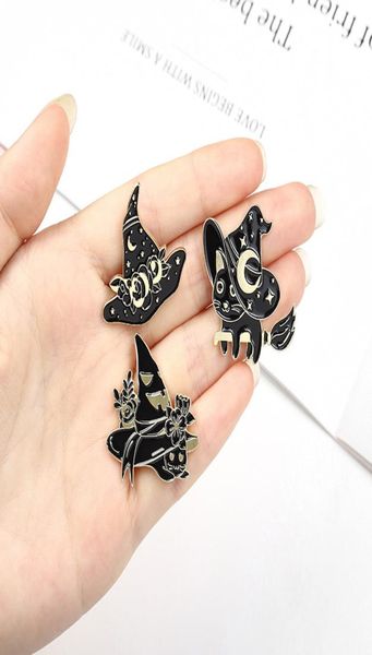 

black magical cat hat enamel brooches cartoon fashion magic animal flower witch broom badges costume decoration jewelry gifts for 5175622, Gray