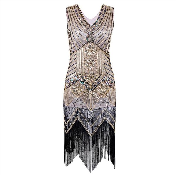 

whole paillette sequins tassel dress deep v neck vest dresses women 1920039s style flapper vintage gatsby charleston vesti2412944, White;black
