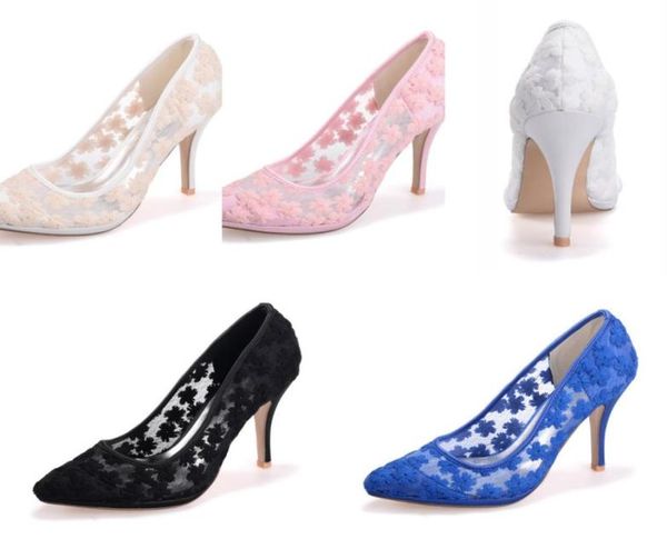 

lace white pink blue ivory wedding dress shoes 10cm pointed toe pumps cocktail dance high heels evening prom fall bridal accessori5628405, Black