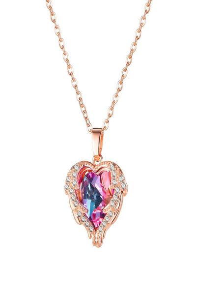 

2021 design sea heart pendant rose gold necklace crystal zircon collarbone chain jewelry whole7618272, Silver
