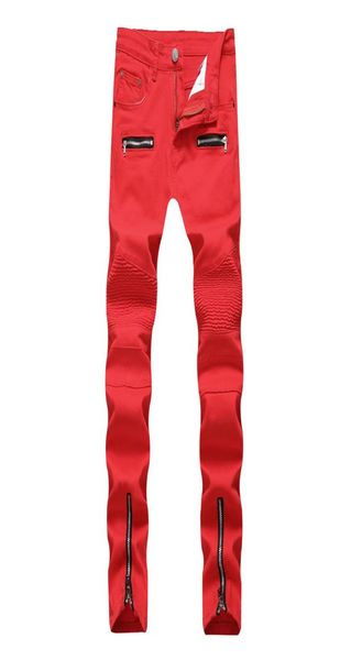 

2018 new skinny biker jeans men motorcycle stretch cargo denim jeans with zippers pleated slim jean men039s plus size 40 42 pan2456513, Blue
