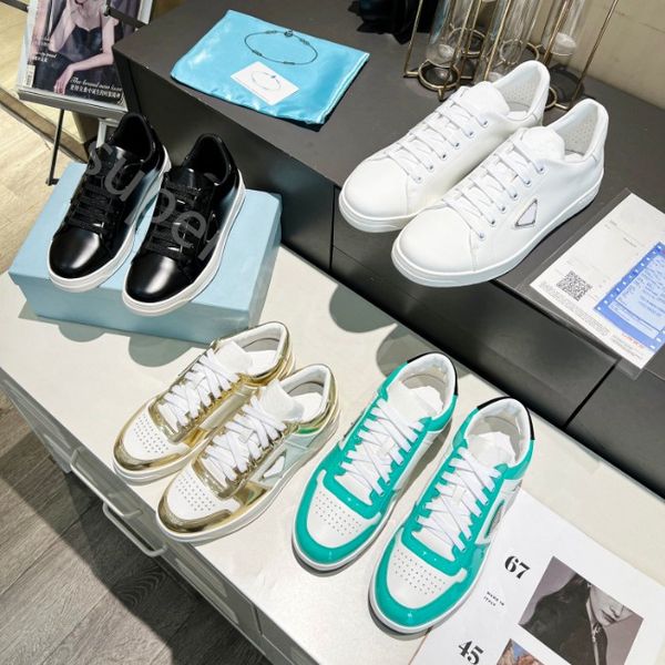 

men women triangle logo sporty shoes leather trainers white black sneaker woman rubber sole sneakers with box 35-46