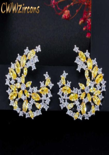 

unique elegant design silver color big leaf flower yellow z crystal drop earrings for women fashion jewelry cz621 2107149491905202662