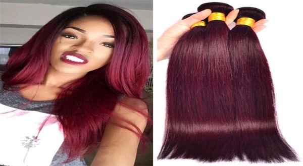 

3pcs lot malaysian wine red human hair extensions silk straight pure color 99j burgundy malaysian human hair weave bundles6188549, Black