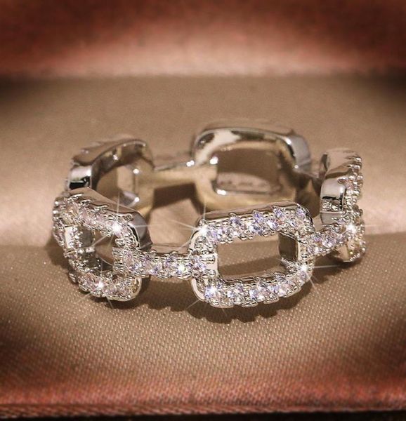 

fashion wedding jewelry 100 925 sterling silver rings pave white sapphire cz diamond chain women luxury band finger ring ra09964486104, Slivery;golden